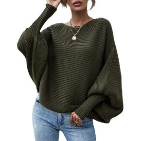 Women's Fashion Boat Neck Dolman Sleeve Slouchy Sweaters Lightweight Oversized Fall Winter Knitted Pullover Sweater Top