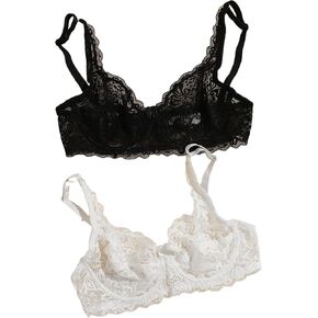 GORGLITTER Women's 2 Piece Floral Lace Bralette Scallop Trim Soft Wireless Bras in Saudi Arabia
