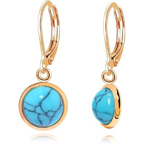 أقراط متدلية من الفولاذ المقاوم للصدأ باللون الفيروزي للنساء والفتيات أقراط متدلية من الأحجار الكريمة 10 مم in Kuwait