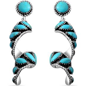 SHOP LC SANTA FE Style Blue Turquoise Dangle Earrings for Women 925 Sterling Silver Swirl Western Jewelry Boho Gifts for Her Boho Western Birthday Gifts