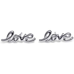 Boma Jewelry Sterling Silver Love Cursive Script Stud Earrings