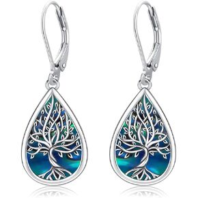 أقراط Odinstone 925 من الفضة الإسترليني على شكل قطة/شجرة الحياة/حجر القمر/دمعة تخريمية متدلية على شكل قطرة ليفرباك للنساء والفتيات in Kuwait