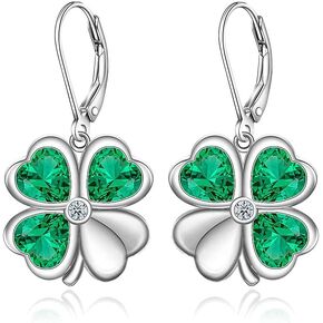 Shamrock Earrings for Women St Patricks Day Dangle Earrings Irish Four Leaf Clover Earrings Sterling Silver Green St Patrick's Day Jewelry Gifts