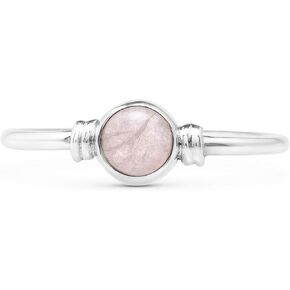 Round Rose Quartz 925 Sterling Silver Ring - Delicate BOHO Chic Jewelry - Fashionable and Stylish for Girls and Women with Velvet Gift Bag - Made by Indian Artisans - Size 5-10