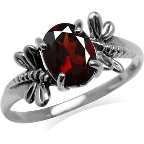 Silvershake 1.36ct. Natural Garnet 925 Sterling Silver Dragonfly Solitaire Ring