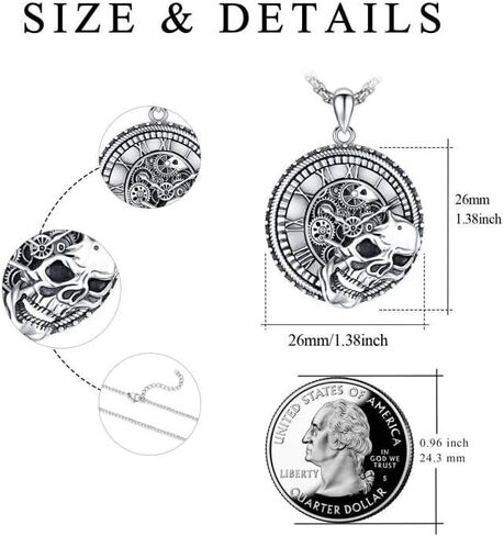 Skull Necklace for Men 925 Sterling Silver Skull Pendant Gothic Jewelry Gifts for Birthday Anniversary in Saudi Arabia
