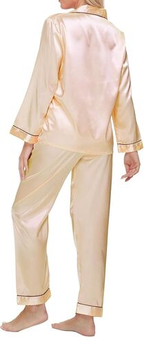 طقم بيجامات حريمي من الساتان والحرير مكون من 5 قطع من MORFORU، قميص بأزرار وأكمام طويلة وسروال قصير وقناع للعين وحلقة شعر in Kuwait