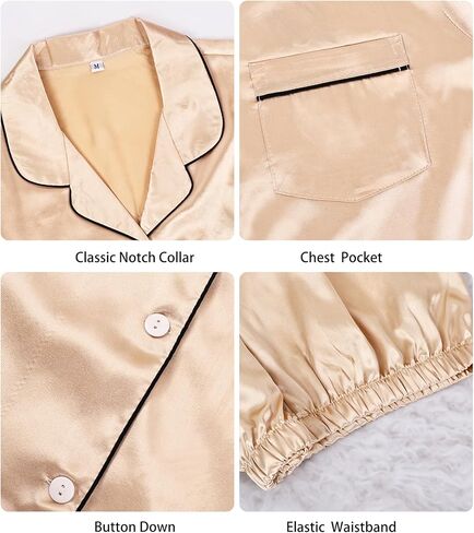 طقم بيجامات حريمي من الساتان والحرير مكون من 5 قطع من MORFORU، قميص بأزرار وأكمام طويلة وسروال قصير وقناع للعين وحلقة شعر in Kuwait