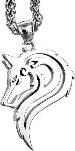 BAVIPOWER Viking Wolf Fenrir Head Pendant Stainless Steel Keel Chain Nordic Necklace Powerful Pagan Jewelry For Men Women Nordic Talisman Amulet Protection in Saudi Arabia