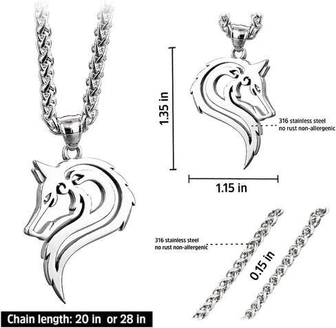 BAVIPOWER Viking Wolf Fenrir Head Pendant Stainless Steel Keel Chain Nordic Necklace Powerful Pagan Jewelry For Men Women Nordic Talisman Amulet Protection in Saudi Arabia