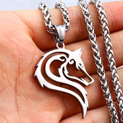 BAVIPOWER Viking Wolf Fenrir Head Pendant Stainless Steel Keel Chain Nordic Necklace Powerful Pagan Jewelry For Men Women Nordic Talisman Amulet Protection in Saudi Arabia