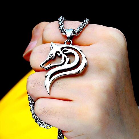 BAVIPOWER Viking Wolf Fenrir Head Pendant Stainless Steel Keel Chain Nordic Necklace Powerful Pagan Jewelry For Men Women Nordic Talisman Amulet Protection in Saudi Arabia