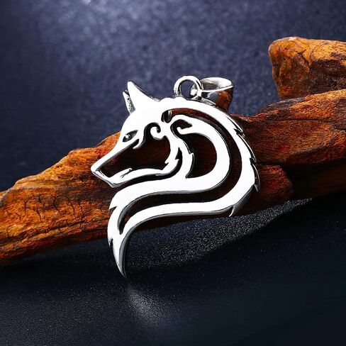BAVIPOWER Viking Wolf Fenrir Head Pendant Stainless Steel Keel Chain Nordic Necklace Powerful Pagan Jewelry For Men Women Nordic Talisman Amulet Protection in Saudi Arabia