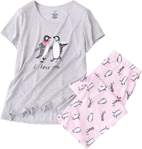 Women's Capri Pajama Set Short Sleeve Pant Pj Sleepwear Soft Cotten Blend Two Piece Pattern in Saudi Arabia