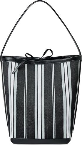 daiblueland Fashion Stripe Shoulder Handbag For Women Stylish Canvas Work Tote Bag With Inner Pouch in Kuwait