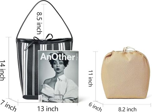 daiblueland Fashion Stripe Shoulder Handbag For Women Stylish Canvas Work Tote Bag With Inner Pouch in Kuwait