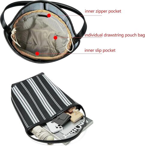 daiblueland Fashion Stripe Shoulder Handbag For Women Stylish Canvas Work Tote Bag With Inner Pouch in Kuwait