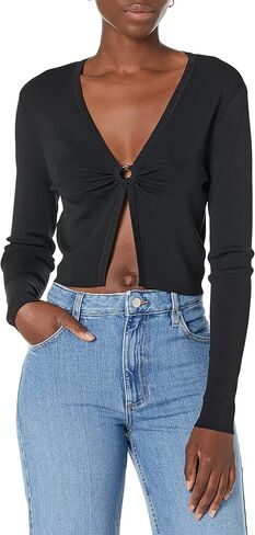 The Drop Women's Titus Open Front Cropped Sweater with Ring Detail in Saudi Arabia