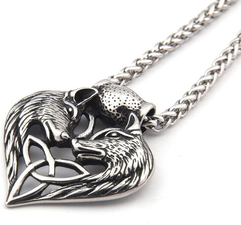 BAVIPOWER Viking Wolf Fenrir Head Pendant Stainless Steel Keel Chain Nordic Necklace Powerful Pagan Jewelry For Men Women Nordic Talisman Amulet Protection in Saudi Arabia