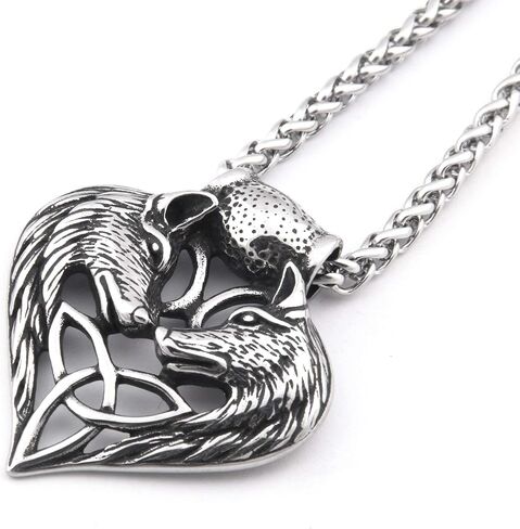 BAVIPOWER Viking Wolf Fenrir Head Pendant Stainless Steel Keel Chain Nordic Necklace Powerful Pagan Jewelry For Men Women Nordic Talisman Amulet Protection in Saudi Arabia