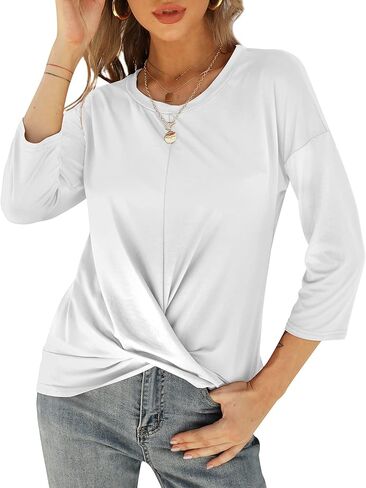 LIOFOER Women's 3/4 Sleeve T-Shirt Twist Knot Tunic Tops Round Neck Casual Blouse in Kuwait