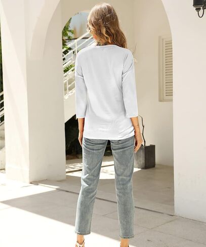 LIOFOER Women's 3/4 Sleeve T-Shirt Twist Knot Tunic Tops Round Neck Casual Blouse in Kuwait