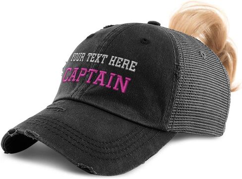 Custom Womens Ponytail Cap Captain Boat Ship Pink Embroidery Cotton in Saudi Arabia