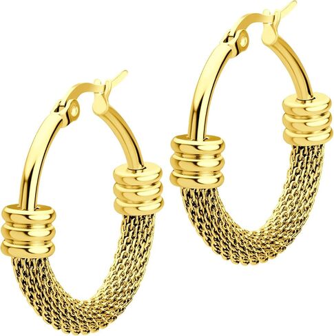 555Jewelry أقراط دائرية من الفولاذ المقاوم للصدأ شبكية مضفرة متوسطة الحجم للنساء in Saudi Arabia