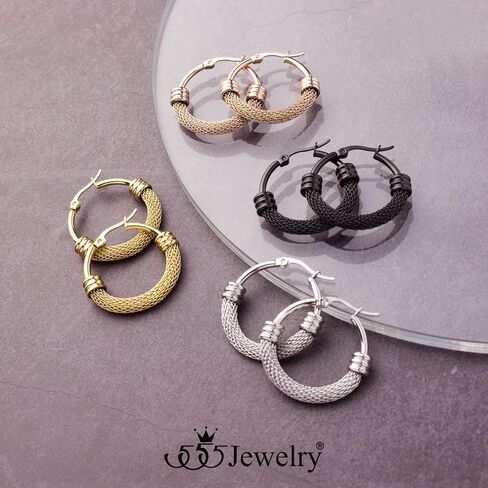 555Jewelry أقراط دائرية من الفولاذ المقاوم للصدأ شبكية مضفرة متوسطة الحجم للنساء in Saudi Arabia