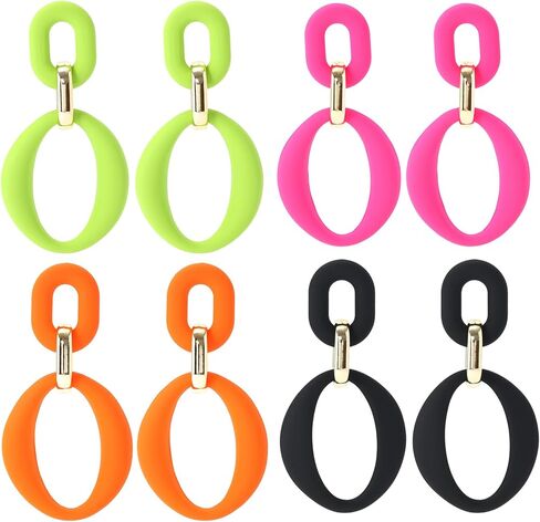 4 Pairs Hoop Earrings for Women,Acrylic Hoop Statement Drop Earrings Black Dangle Earrings for Women Gifts, Acrylic, No Gemstone in Kuwait