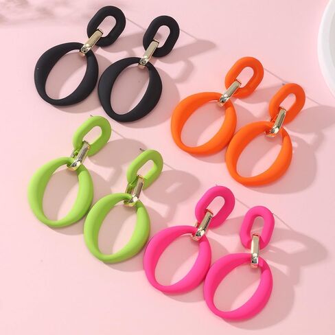 4 Pairs Hoop Earrings for Women,Acrylic Hoop Statement Drop Earrings Black Dangle Earrings for Women Gifts, Acrylic, No Gemstone in Kuwait