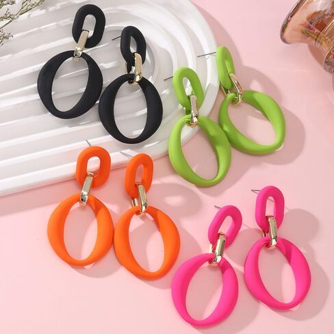 4 Pairs Hoop Earrings for Women,Acrylic Hoop Statement Drop Earrings Black Dangle Earrings for Women Gifts, Acrylic, No Gemstone in Kuwait