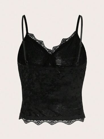 SOLY HUX Women's Lace Trim Velvet Cami Top Y2k Camisole Spaghetti Strap Outgoing Top Shirts in Saudi Arabia