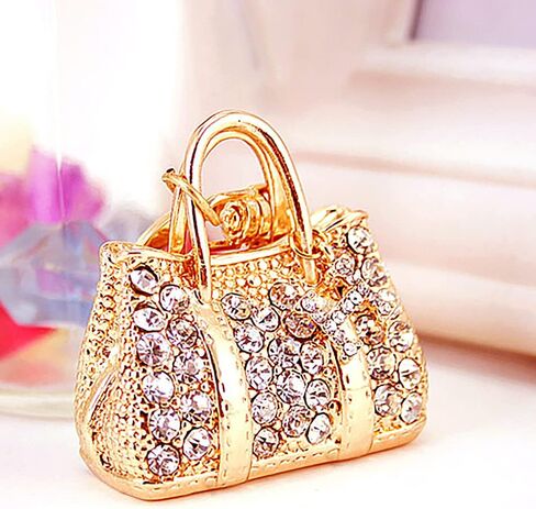 MZ930 Gorgeous Crystal Big 3D Handbag Charm Pendant Lobster Clasp Key Ring Keychain (Gold) in Saudi Arabia