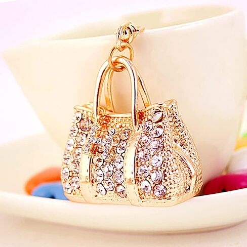 MZ930 Gorgeous Crystal Big 3D Handbag Charm Pendant Lobster Clasp Key Ring Keychain (Gold) in Saudi Arabia
