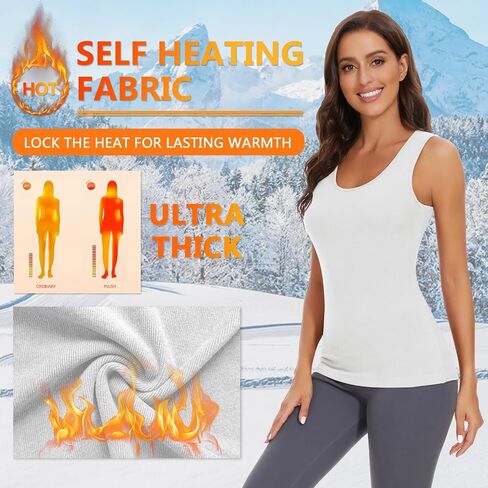 WOWENY Women Sleeveless Thermal Tank Top for Cold Weather Fleece Lined Underwear Top Warm Camisole Base Layer Vest Lingerie in Saudi Arabia