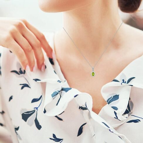 Sterling Silver Diamond and Oval Gemstone Halo Pendant Necklace (1/3 cttw, I-J Color, I2-I3 Clarity), 18" in Kuwait