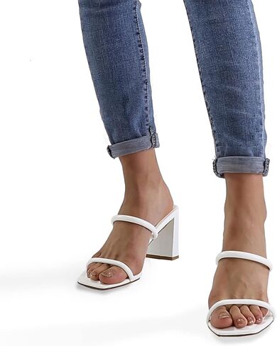 صنادل نسائية من Mysoft بكعب 3 بوصة ومقدمة مربعة وحزامين بدون ظهر سهلة الارتداء in Kuwait