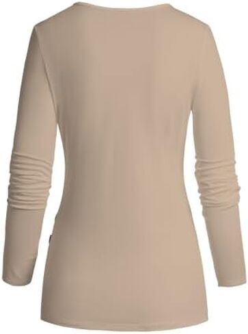 DRESSFO Womens Long Sleeve Shirts Wrap Tops V Neck Casual Rhched Top Tunic Blouses in Saudi Arabia