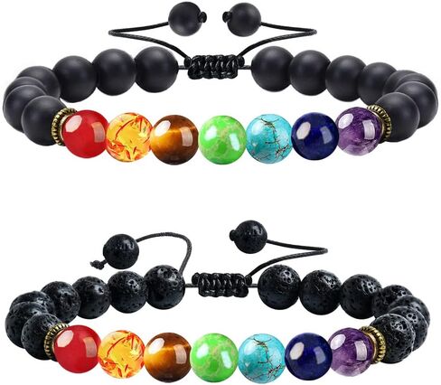 ANAGOO Lava Stone Bracelet Chakra Bracelets For Women Lava Bead Bracelets For Essential Oils 7 Chakra Bracelets For Men Lava Rock Bracelets Lava Bracelets For Couples (2pcs) in Saudi Arabia