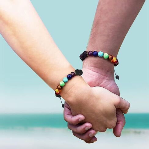 ANAGOO Lava Stone Bracelet Chakra Bracelets For Women Lava Bead Bracelets For Essential Oils 7 Chakra Bracelets For Men Lava Rock Bracelets Lava Bracelets For Couples (2pcs) in Saudi Arabia