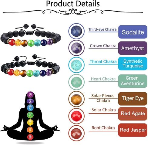 ANAGOO Lava Stone Bracelet Chakra Bracelets For Women Lava Bead Bracelets For Essential Oils 7 Chakra Bracelets For Men Lava Rock Bracelets Lava Bracelets For Couples (2pcs) in Saudi Arabia
