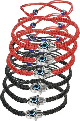 LOYALLOOK 6pcs Braided String Kabbalah Bracelets Rotating Evil Eye Hamsa Hand for Protection Bracelet Red/Black String in Kuwait