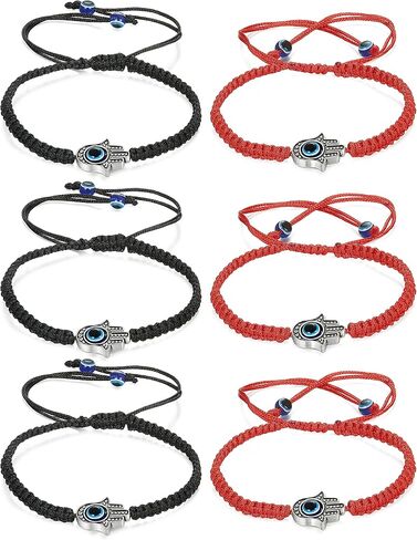 LOYALLOOK 6pcs Braided String Kabbalah Bracelets Rotating Evil Eye Hamsa Hand for Protection Bracelet Red/Black String in Kuwait