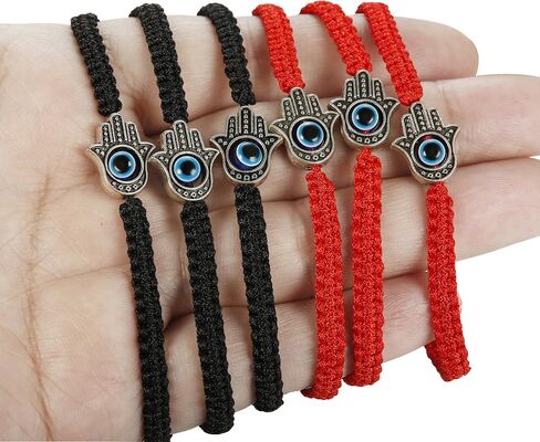 LOYALLOOK 6pcs Braided String Kabbalah Bracelets Rotating Evil Eye Hamsa Hand for Protection Bracelet Red/Black String in Kuwait