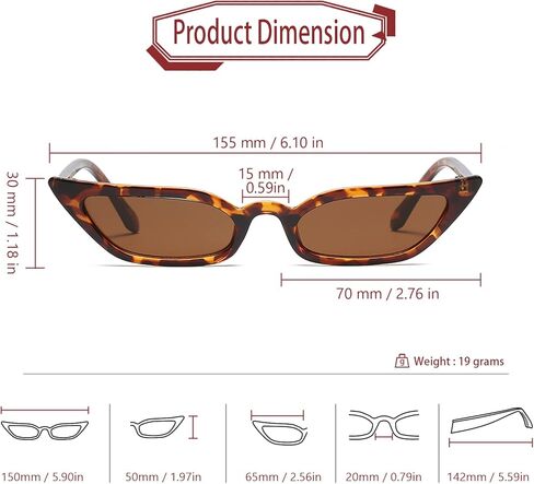 Freckles Mark 90s Vintage Retro Inspired Narrow Cateye Sunglasses for Women Skinny Small Fashion Cat Eye Glasses in Saudi Arabia