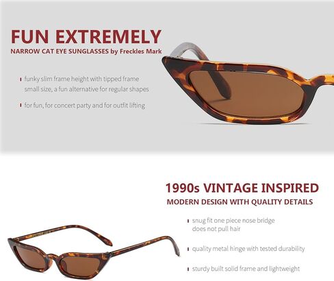 Freckles Mark 90s Vintage Retro Inspired Narrow Cateye Sunglasses for Women Skinny Small Fashion Cat Eye Glasses in Saudi Arabia
