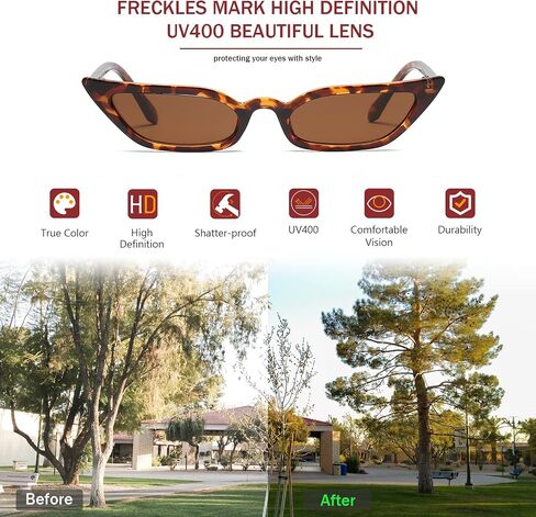 Freckles Mark 90s Vintage Retro Inspired Narrow Cateye Sunglasses for Women Skinny Small Fashion Cat Eye Glasses in Saudi Arabia