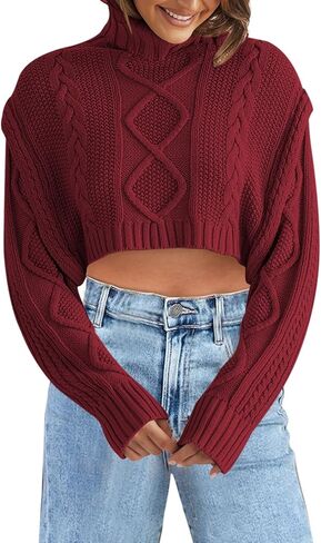 سترة Sovoyontee النسائية لخريف 2023 ذات الياقة المدورة المقصوصة كابل متماسكة وأكمام طويلة بلوفر لطيف بلوفر علوي in Kuwait