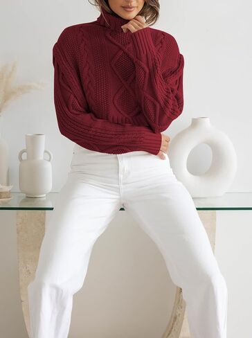 سترة Sovoyontee النسائية لخريف 2023 ذات الياقة المدورة المقصوصة كابل متماسكة وأكمام طويلة بلوفر لطيف بلوفر علوي in Kuwait